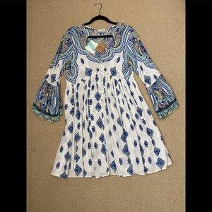 Umgee Womens Multi-Print Trumpet Sleeve Dress